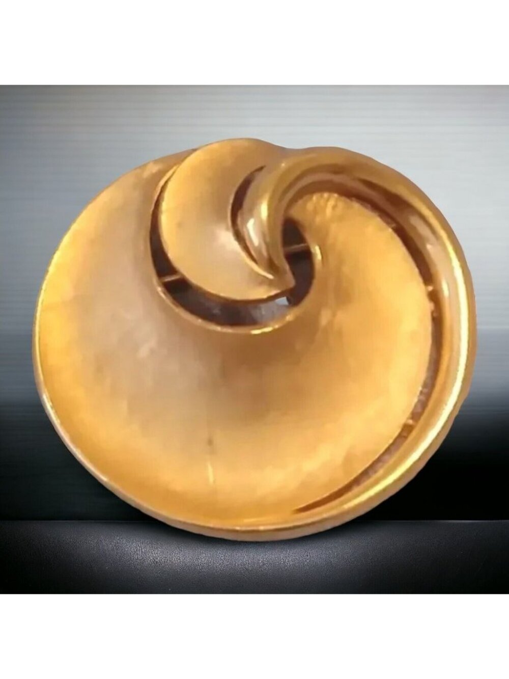 Vintage signed Crown Trifari Brooch swirl round Gold Tone Brushed Smooth 2"
